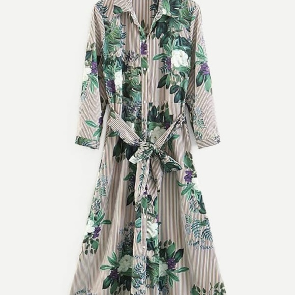 Zara Dresses & Skirts - Zara Woman Flower Print Striped Shirt Dress